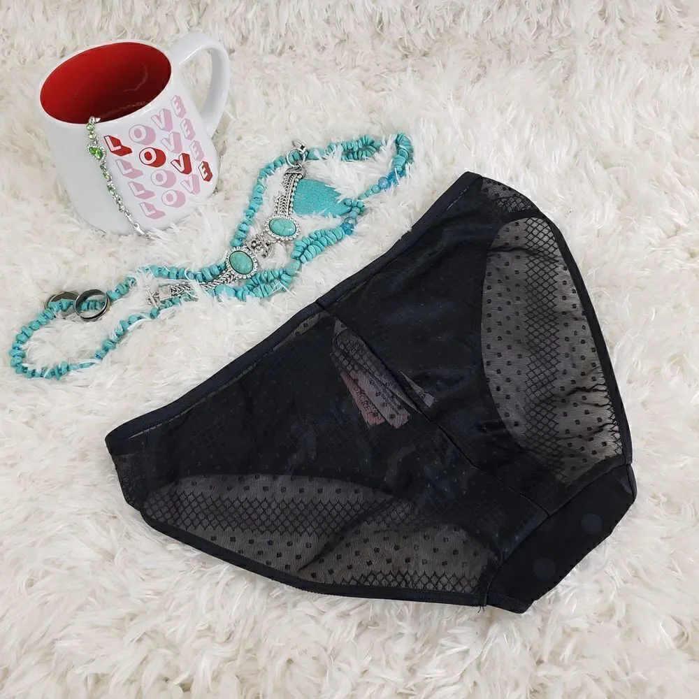 Victoria's Secret BIKINI SMALL Black Lace mesh sexy dots all over Sexy